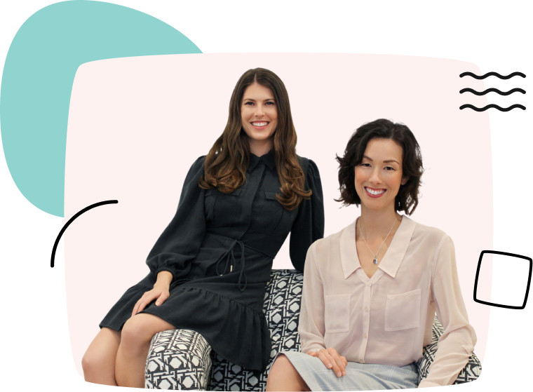 More about the mission of Content Design Hub founders Liz Leigh and Nikki Fiedler, who are sitting on a chair
